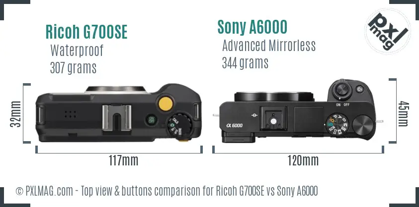 Ricoh G700SE vs Sony A6000 top view buttons comparison