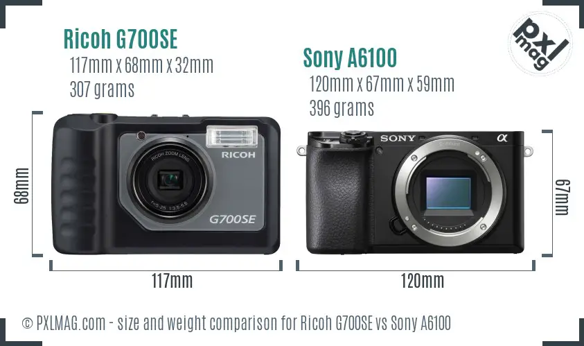 Ricoh G700SE vs Sony A6100 size comparison
