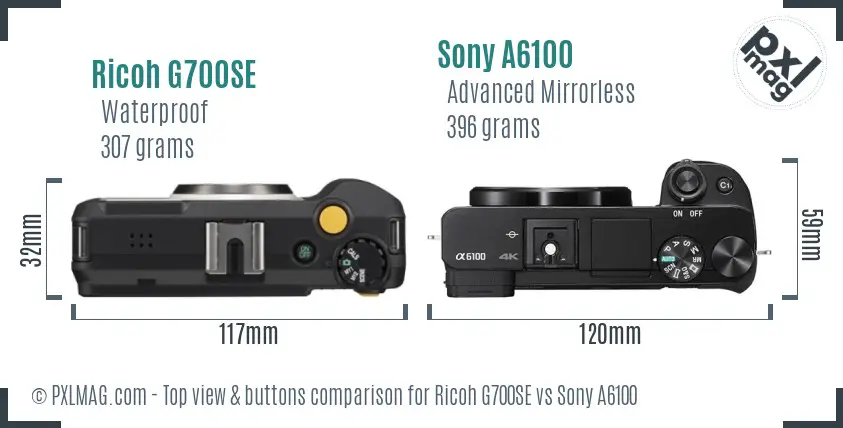 Ricoh G700SE vs Sony A6100 top view buttons comparison
