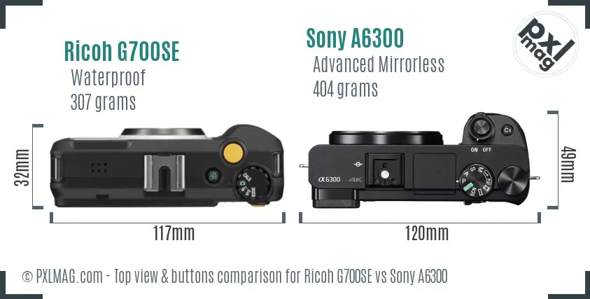 Ricoh G700SE vs Sony A6300 top view buttons comparison