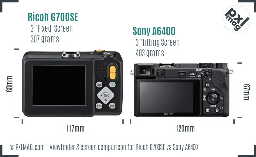 Ricoh G700SE vs Sony A6400 Screen and Viewfinder comparison