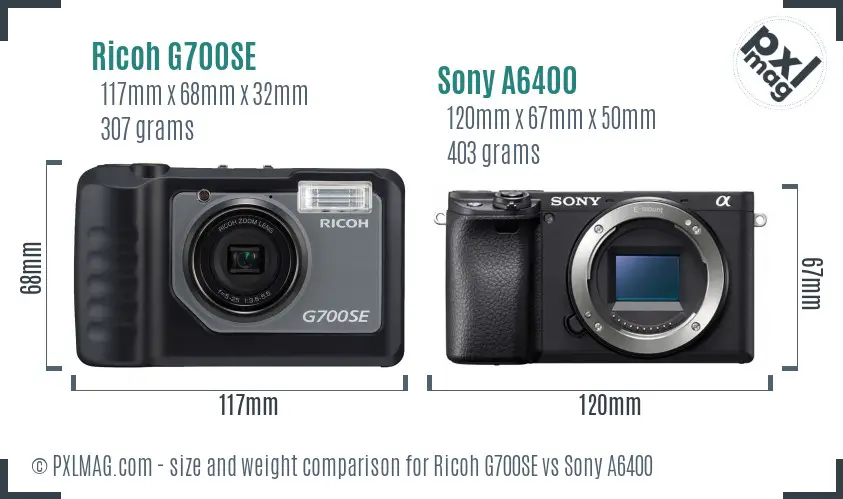 Ricoh G700SE vs Sony A6400 size comparison