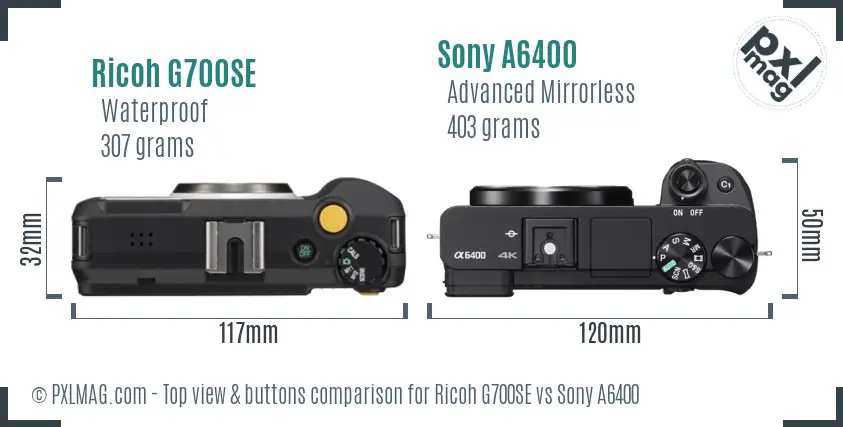 Ricoh G700SE vs Sony A6400 top view buttons comparison