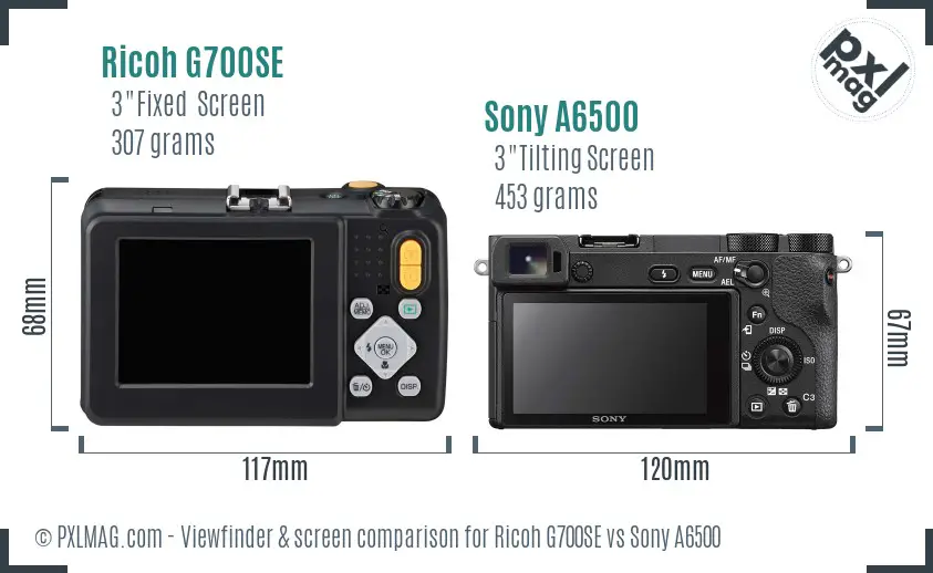 Ricoh G700SE vs Sony A6500 Screen and Viewfinder comparison