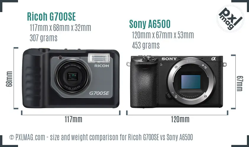 Ricoh G700SE vs Sony A6500 size comparison