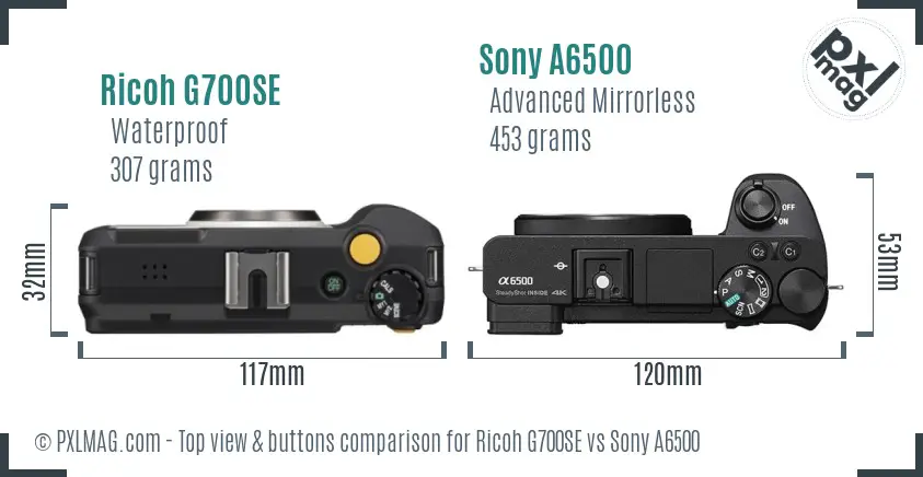 Ricoh G700SE vs Sony A6500 top view buttons comparison