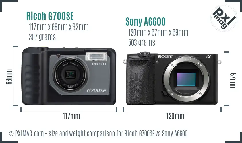 Ricoh G700SE vs Sony A6600 size comparison