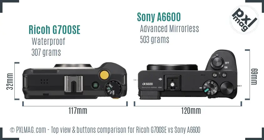 Ricoh G700SE vs Sony A6600 top view buttons comparison