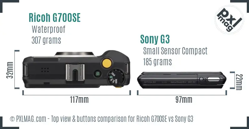 Ricoh G700SE vs Sony G3 top view buttons comparison