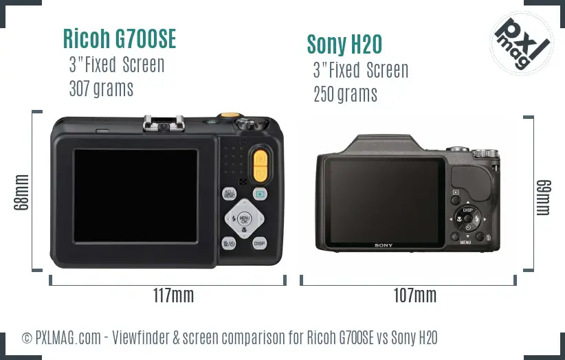 Ricoh G700SE vs Sony H20 Screen and Viewfinder comparison