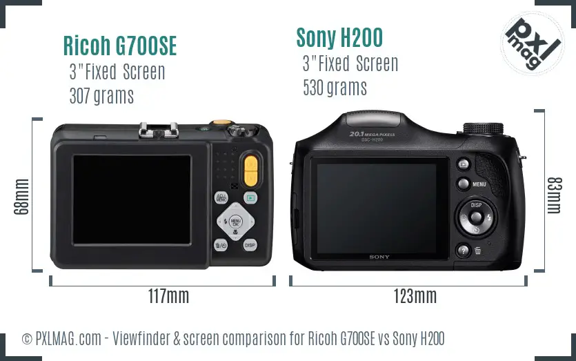 Ricoh G700SE vs Sony H200 Screen and Viewfinder comparison