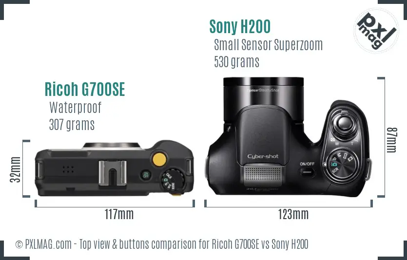 Ricoh G700SE vs Sony H200 top view buttons comparison