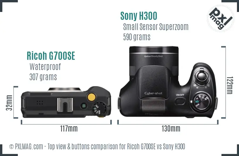 Ricoh G700SE vs Sony H300 top view buttons comparison