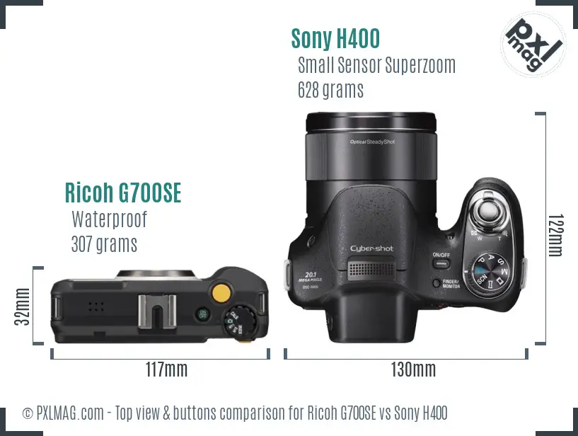 Ricoh G700SE vs Sony H400 top view buttons comparison