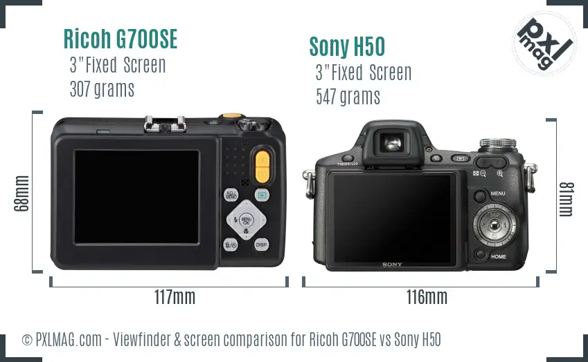 Ricoh G700SE vs Sony H50 Screen and Viewfinder comparison