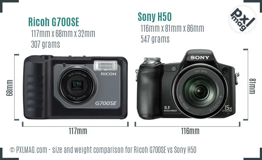 Ricoh G700SE vs Sony H50 size comparison