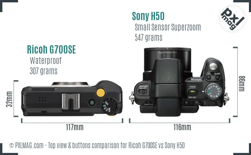 Ricoh G700SE vs Sony H50 top view buttons comparison