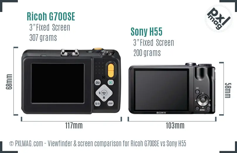 Ricoh G700SE vs Sony H55 Screen and Viewfinder comparison