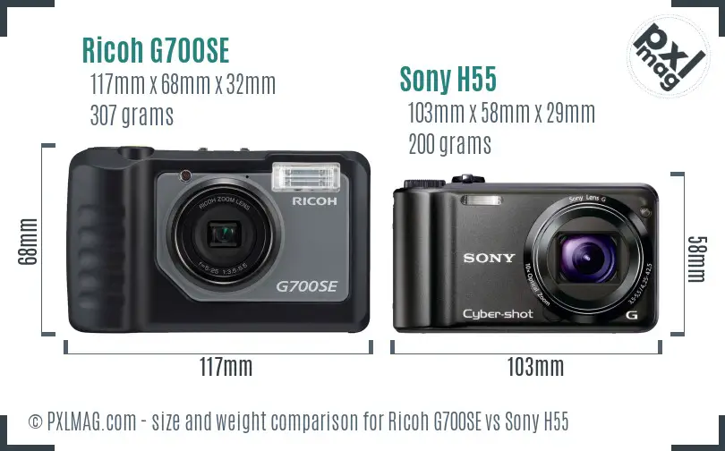 Ricoh G700SE vs Sony H55 size comparison