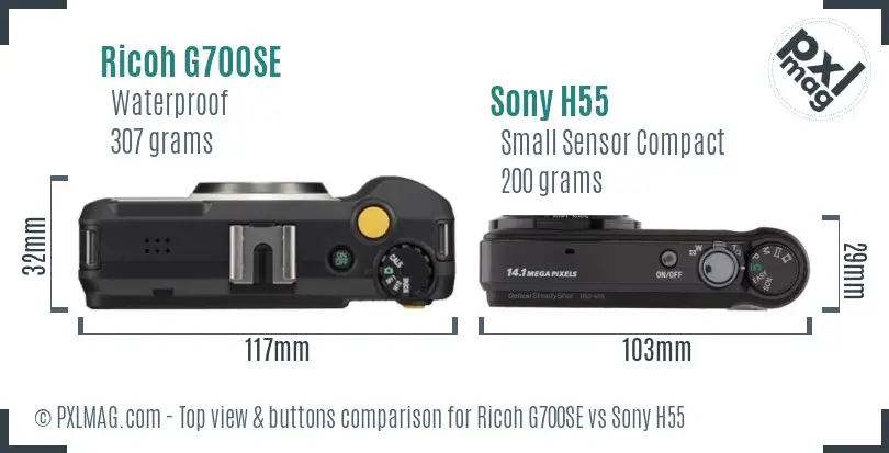 Ricoh G700SE vs Sony H55 top view buttons comparison