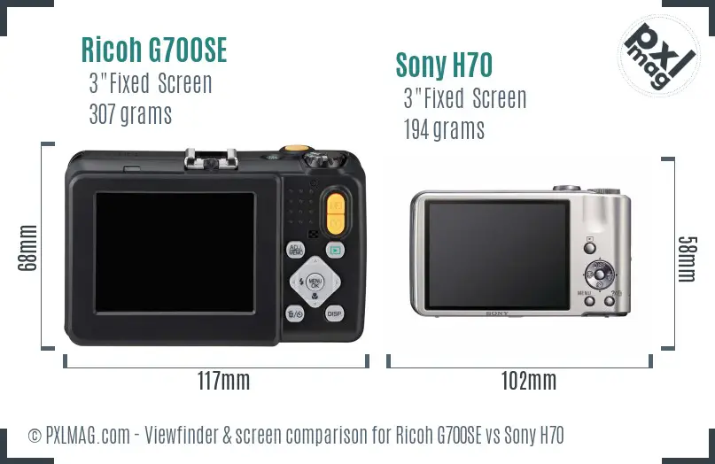 Ricoh G700SE vs Sony H70 Screen and Viewfinder comparison
