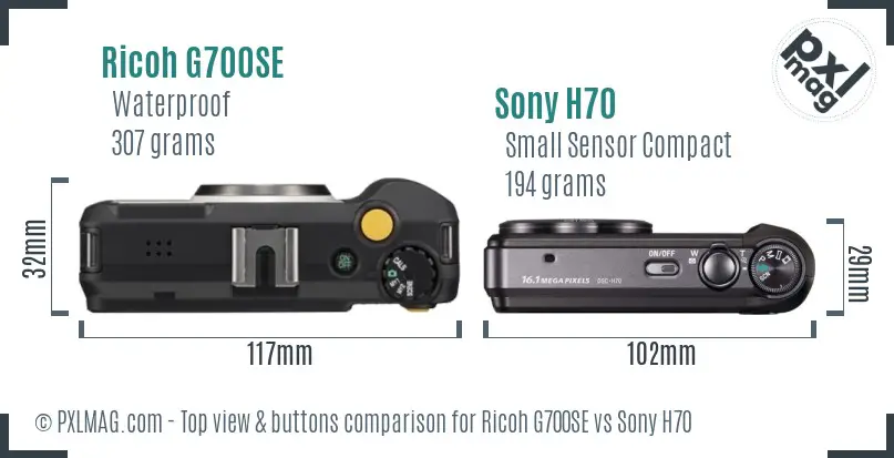 Ricoh G700SE vs Sony H70 top view buttons comparison