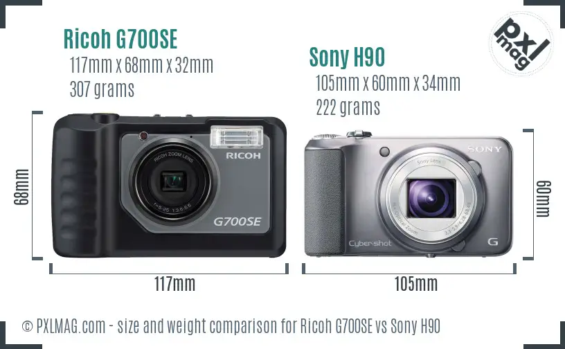 Ricoh G700SE vs Sony H90 size comparison