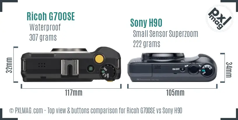 Ricoh G700SE vs Sony H90 top view buttons comparison