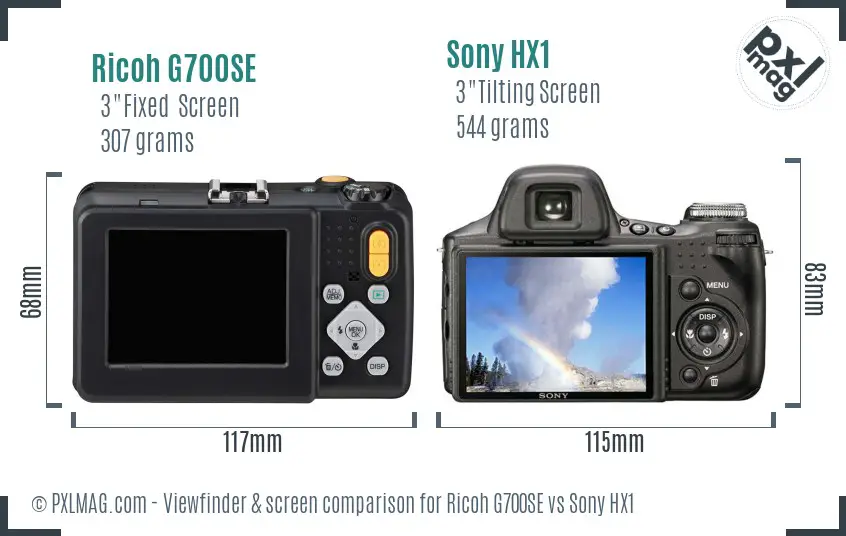 Ricoh G700SE vs Sony HX1 Screen and Viewfinder comparison