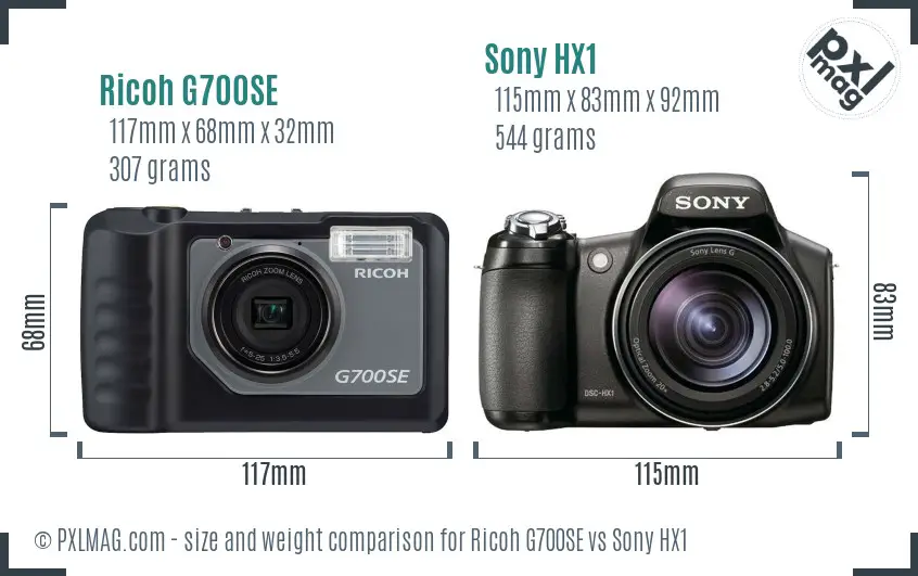 Ricoh G700SE vs Sony HX1 size comparison