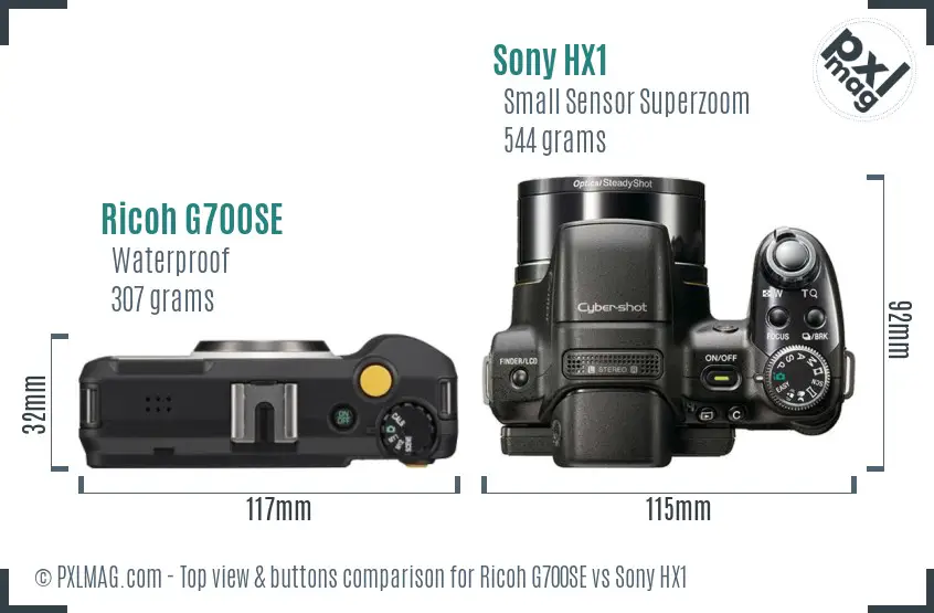 Ricoh G700SE vs Sony HX1 top view buttons comparison