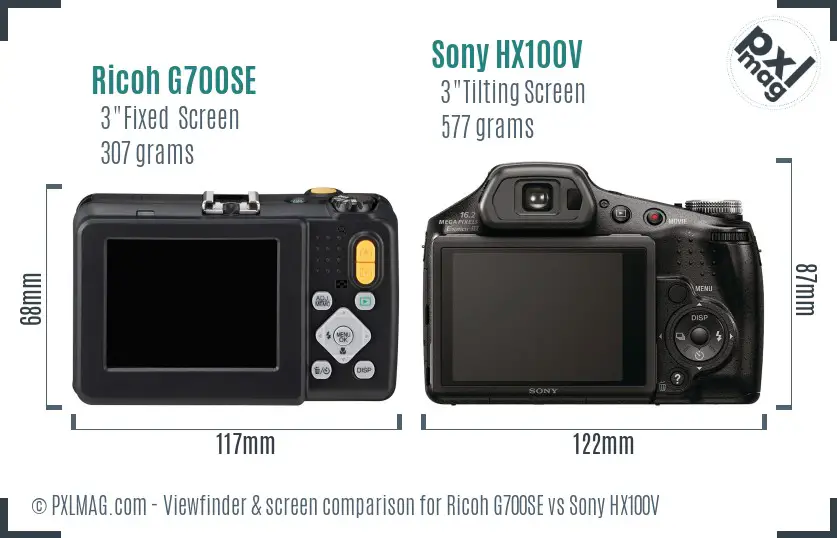 Ricoh G700SE vs Sony HX100V Screen and Viewfinder comparison