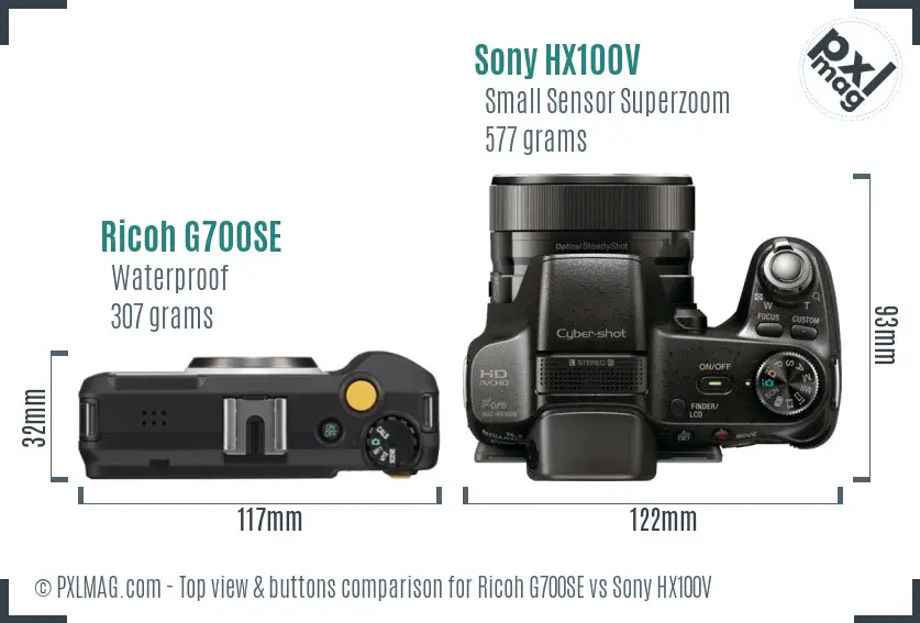 Ricoh G700SE vs Sony HX100V top view buttons comparison