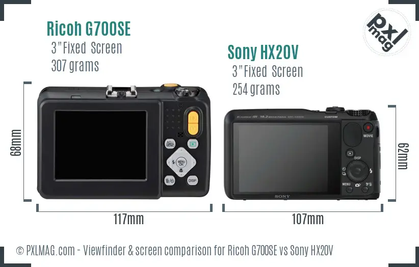 Ricoh G700SE vs Sony HX20V Screen and Viewfinder comparison