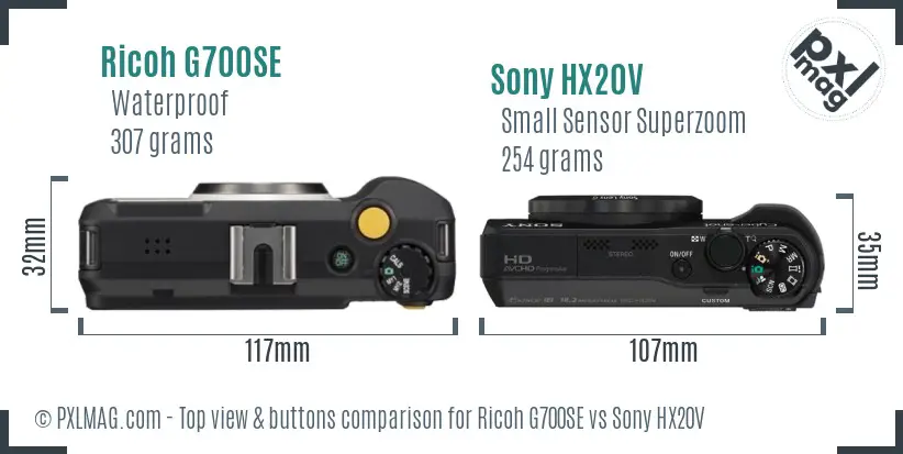 Ricoh G700SE vs Sony HX20V top view buttons comparison