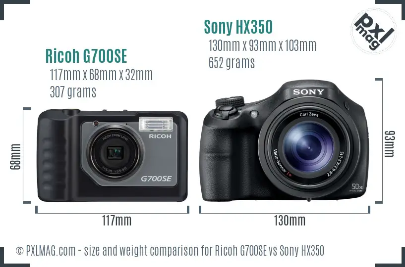 Ricoh G700SE vs Sony HX350 size comparison