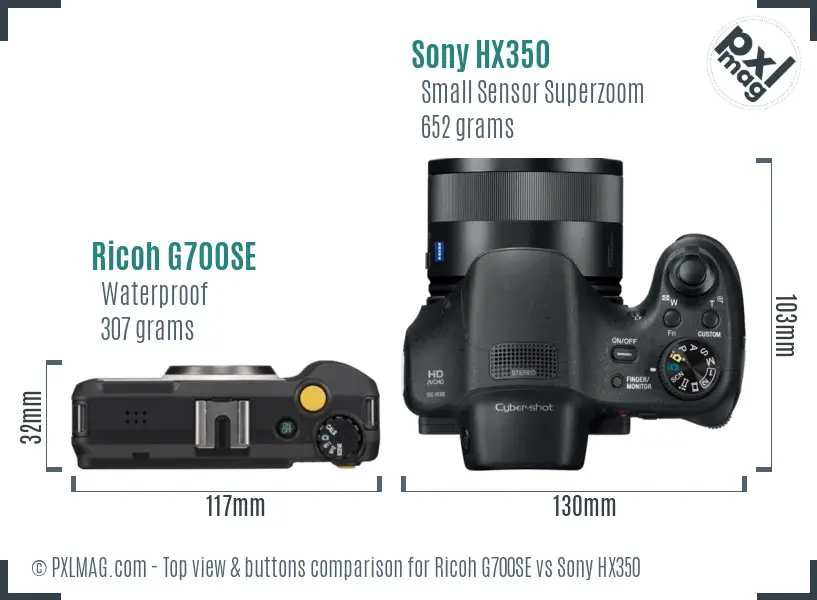Ricoh G700SE vs Sony HX350 top view buttons comparison