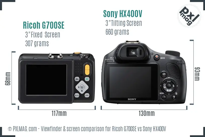 Ricoh G700SE vs Sony HX400V Screen and Viewfinder comparison