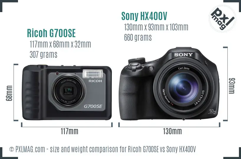 Ricoh G700SE vs Sony HX400V size comparison