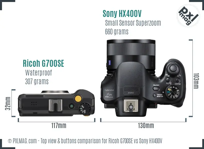 Ricoh G700SE vs Sony HX400V top view buttons comparison