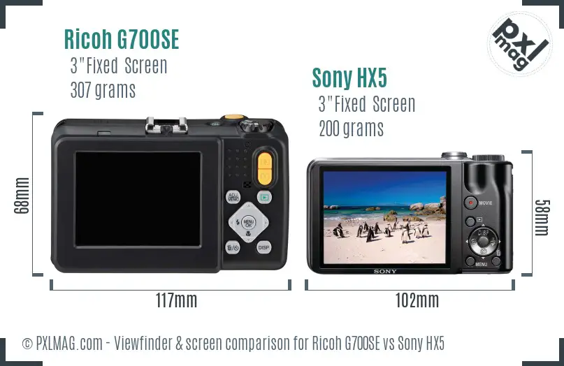 Ricoh G700SE vs Sony HX5 Screen and Viewfinder comparison