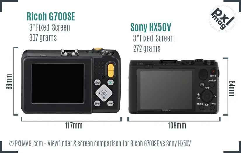 Ricoh G700SE vs Sony HX50V Screen and Viewfinder comparison