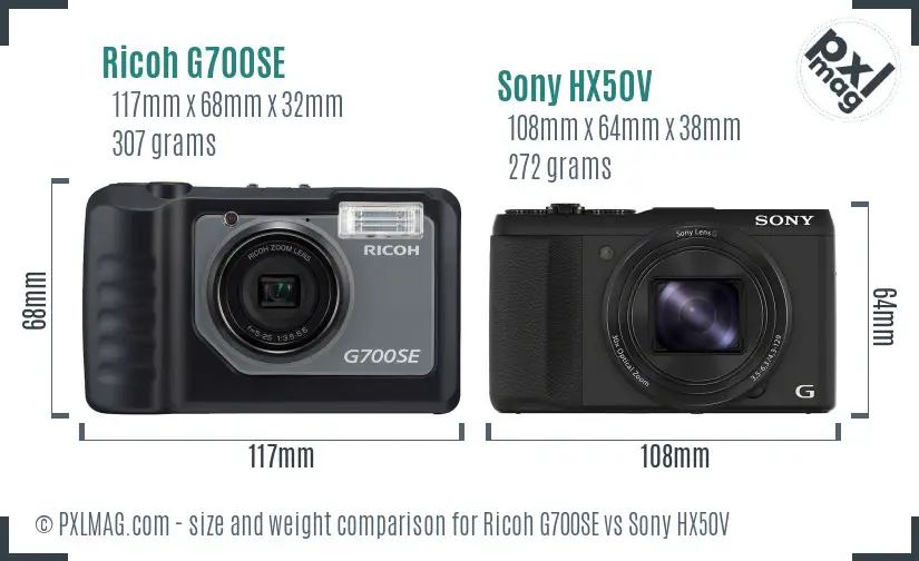 Ricoh G700SE vs Sony HX50V size comparison