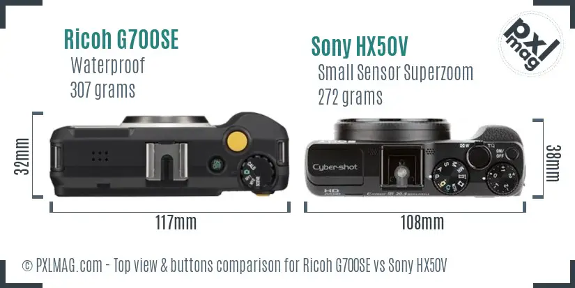 Ricoh G700SE vs Sony HX50V top view buttons comparison