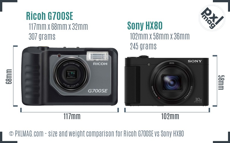 Ricoh G700SE vs Sony HX80 size comparison