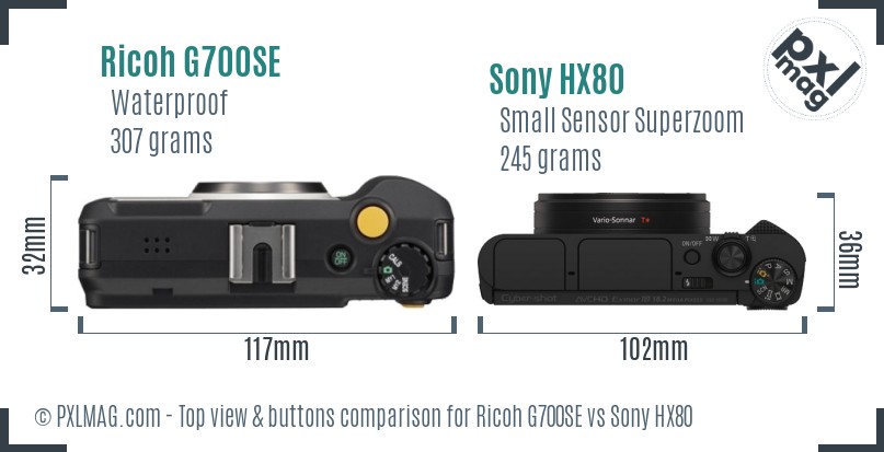 Ricoh G700SE vs Sony HX80 top view buttons comparison