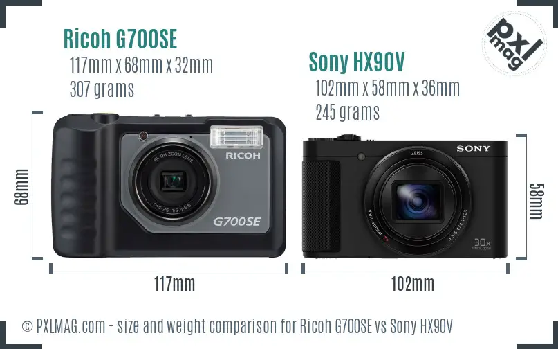 Ricoh G700SE vs Sony HX90V size comparison