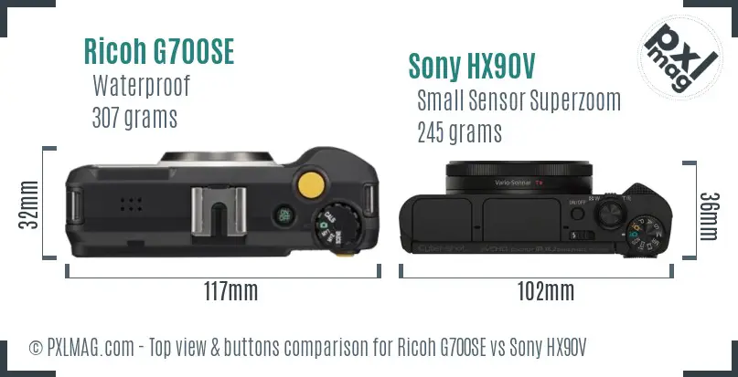 Ricoh G700SE vs Sony HX90V top view buttons comparison