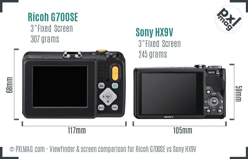 Ricoh G700SE vs Sony HX9V Screen and Viewfinder comparison