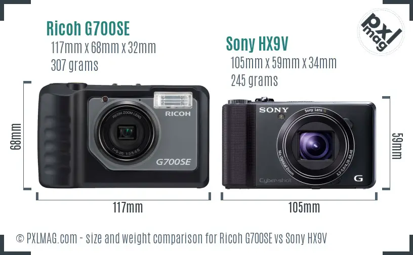 Ricoh G700SE vs Sony HX9V size comparison